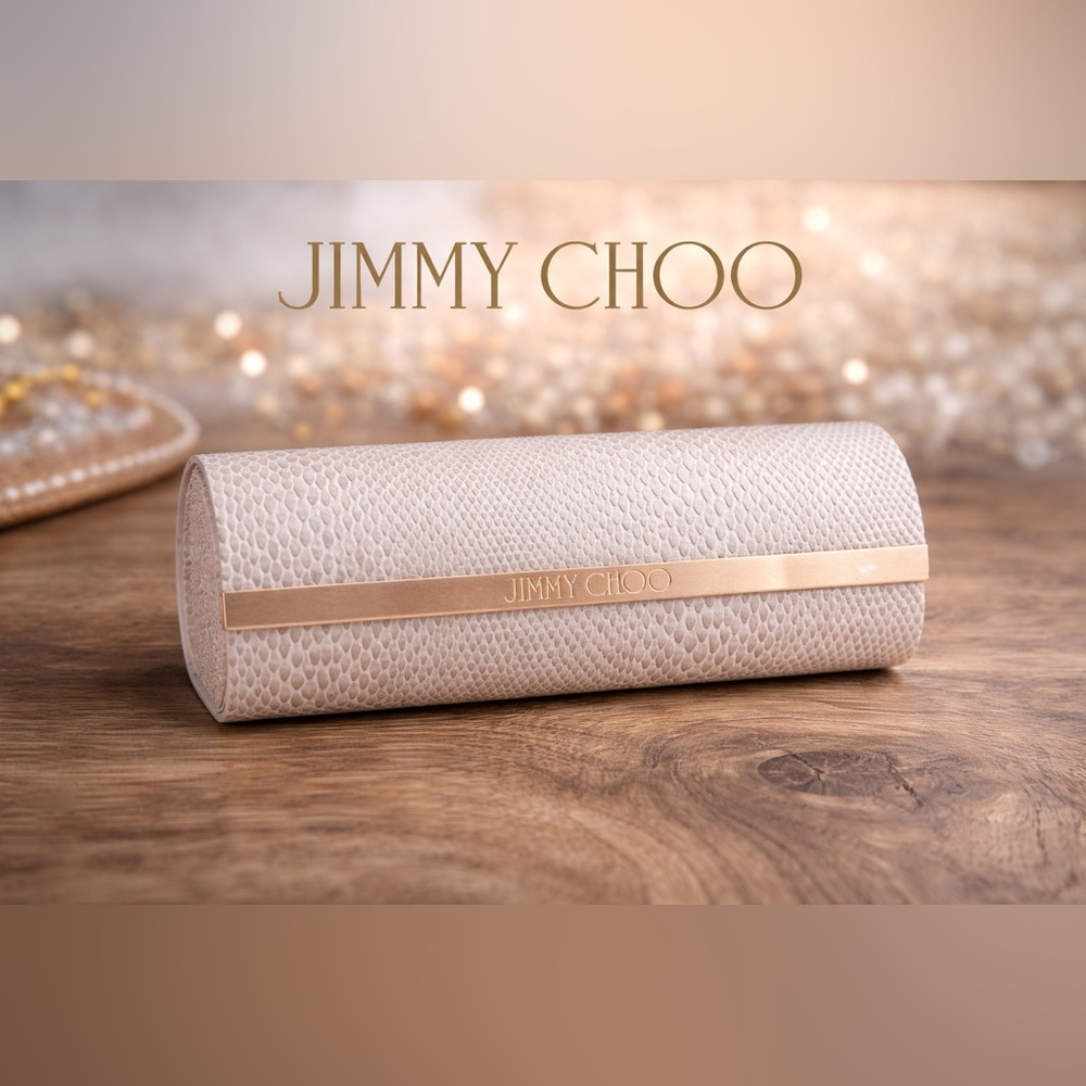 Jimmy Choo Ivory Snakeskin Embossed Sunglasses Case Gold Bar